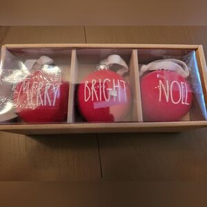 Rae Dunn Holiday 'Merry Bright Noel' Red Glass Ornament Set